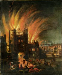 De Grote Brand van Londen (september 1666) met Ludgate en Oude St. Paul